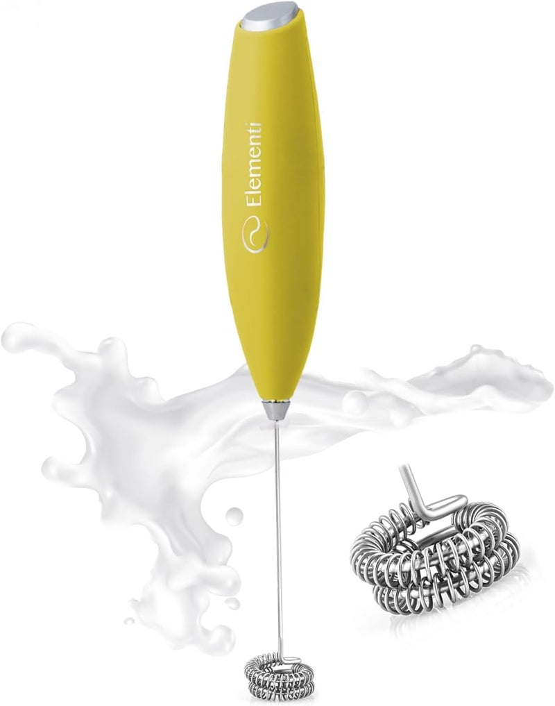 Elementi Milk Frother Handheld Double Whisk - Coffee Frother, Electric Stirrer & Matcha Whisk - Handheld Drink Mixer for Coffee (Yellow) - Image 1
